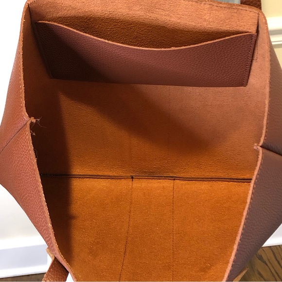 VINCE CAMUTO Tumbled Brown Black Stripe Vegan Leather File Briefcase Tote Bag - Picture 7 of 15